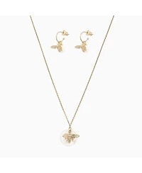 Bearfruit Jewelry Sterling Silver 18k Gold Plated Bee Cultured Pearl Necklace & Earrings Set