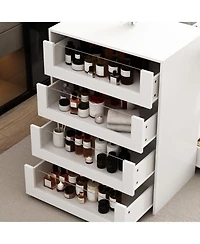 Homsee Glass Top 8-Drawers Dresser ,Display Cabinet,Manicure Nail Table,Bedroom/Kitchen Island,Makeup Table