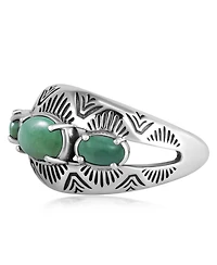 American West Jewelry Sterling Silver Green Turquoise 3-Stone Oval Band Ring