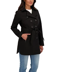Sebby Collection Women's Belted Double Breasted Soft Shell Trench Coat With Detachable Hood