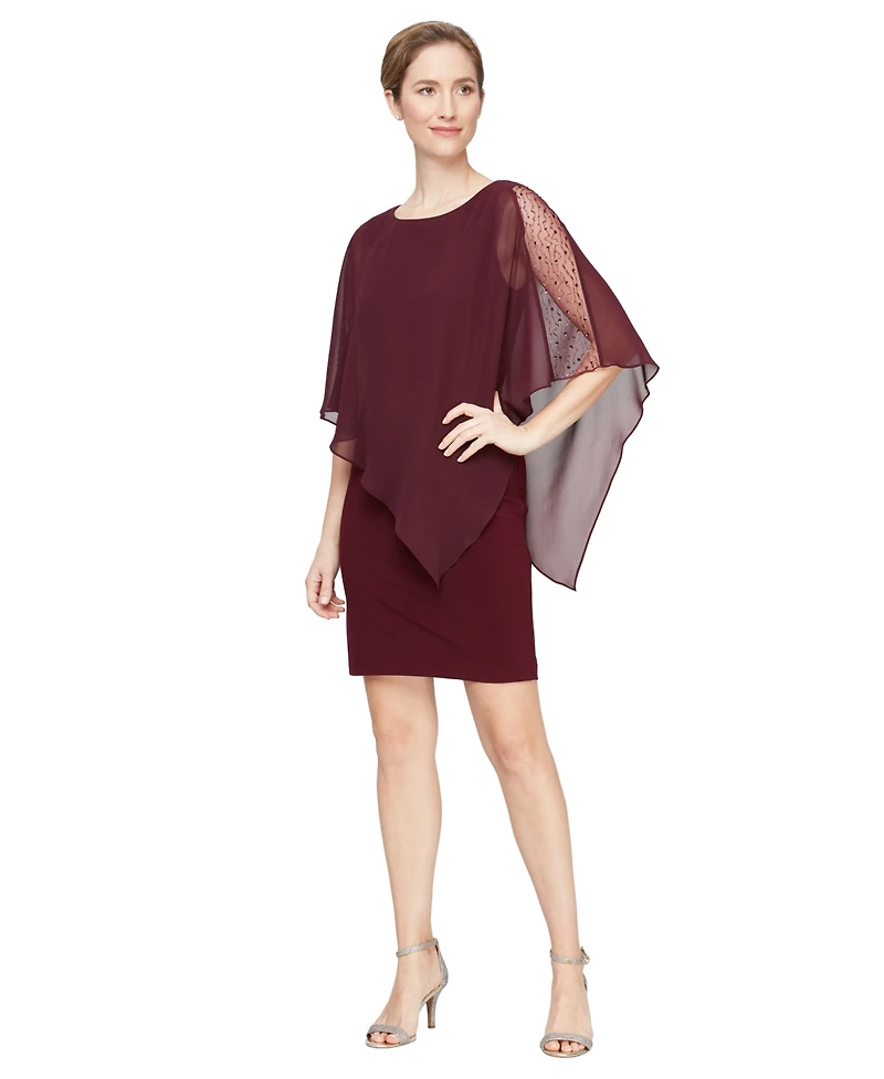Sl Fashions Petite Asymmetric Capelet Sheath Dress