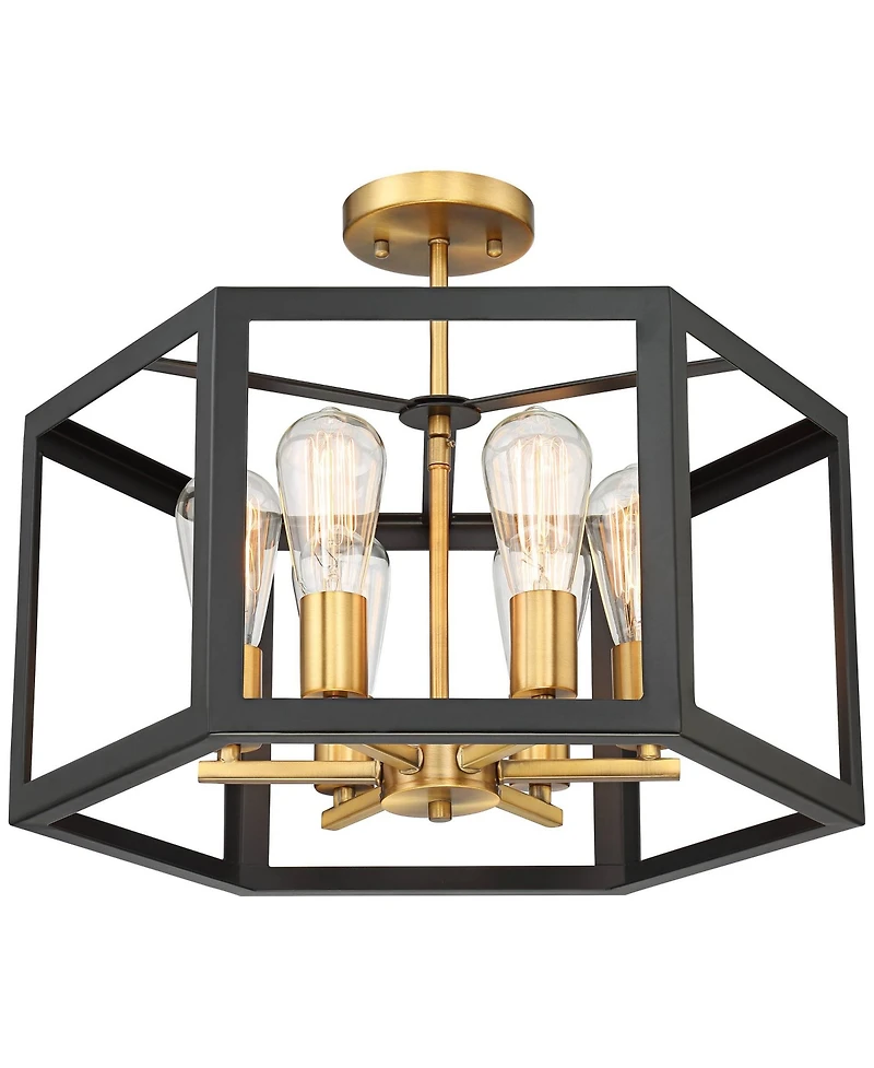 Possini Euro Design Beni Industrial Modern Farmhouse Ceiling Light Semi Flush Mount Fixture 20" Wide Antique Bronze Gold 6-Light for Bedroom Kitc