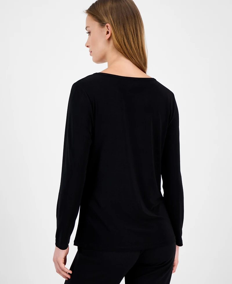 Ak Anne Klein Petite Ruched Long-Sleeve Top