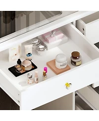 Homsee Glass Top 9-Drawers and 3-Mirrors Makeup Vanity Desk ,Dressing Table , Hidden Storage Shelves, Led Lighted