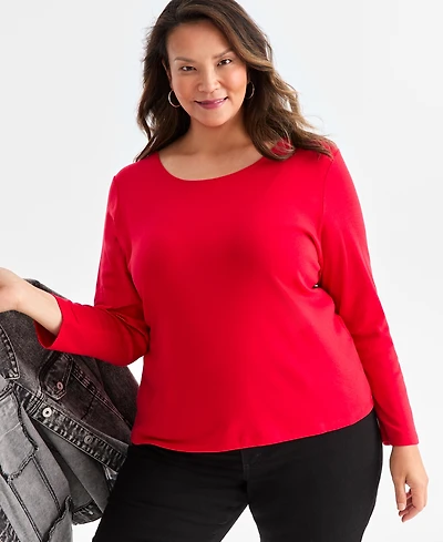 Style & Co Plus Size Scoop-Neck Long-Sleeve Top, Exclusively for Macy's