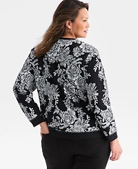 Style & Co Plus Holiday Floral Graphic Long-Sleeve Sweatshirt, Macy's Exclusive