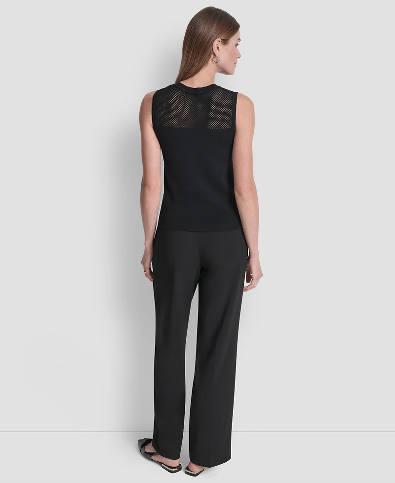 Dkny Women's Sleeveless Mesh Yoke Sweater