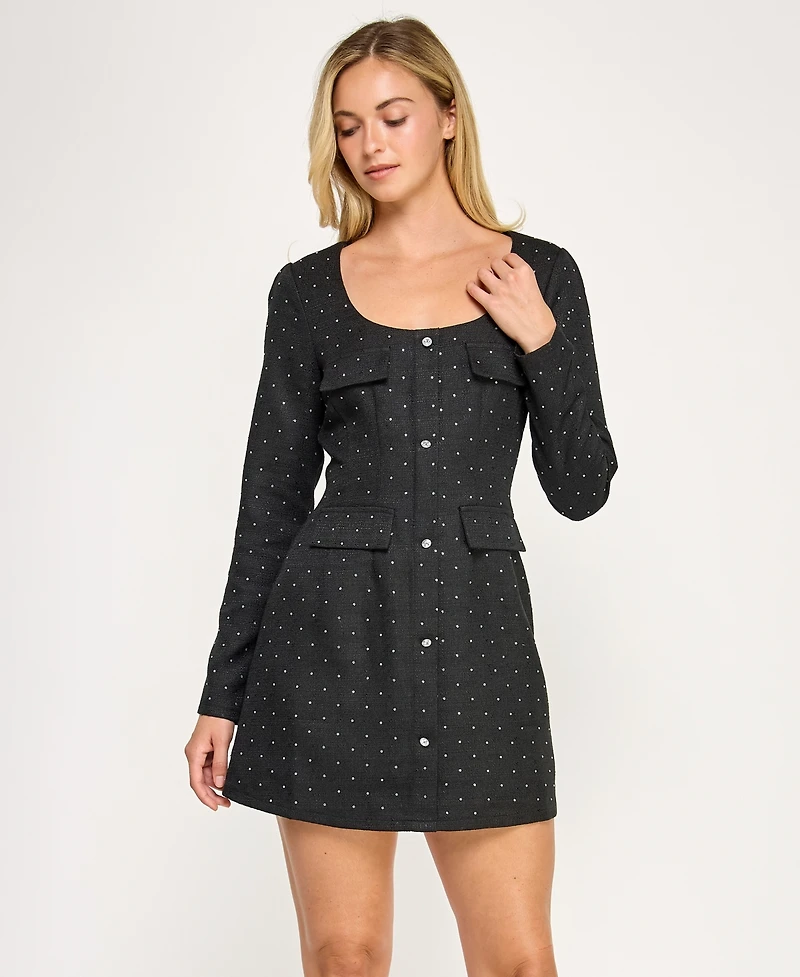 Crystal Doll Juniors' Long Sleeve Jewel Neck Dress