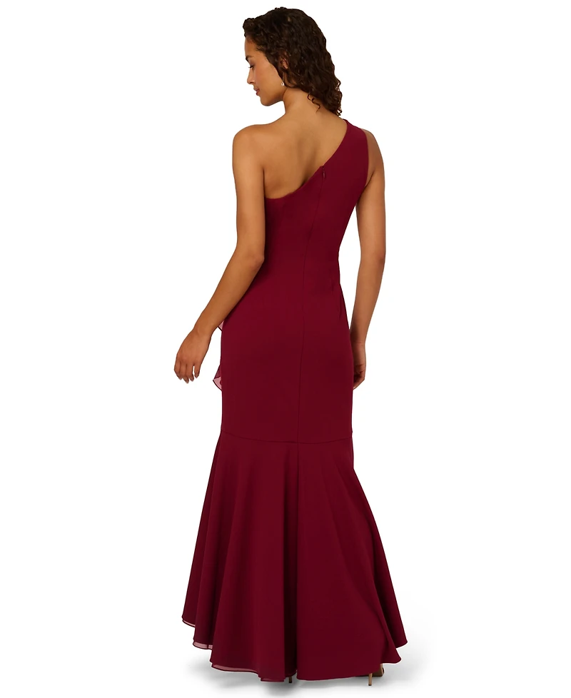 Adrianna Papell Women's Crepe One-Shoulder Ruffle Dress