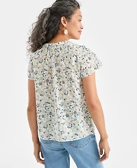 Style & Co Women's Printed Flutter-Sleeve Top, Macy's Exclusive