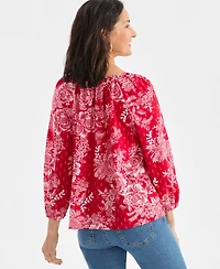Style & Co Women's Printed 3/4 Sleeve Split Neck Top, Macy's Exclusive