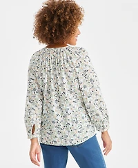 Style & Co Women's Printed Split Neck Peasant Top, Macy's Exclusive