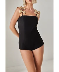Nasty Gal Women's Contrast Bow Tailored Romper Playsuit