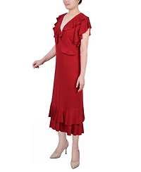 Women's Short Flutter Sleeve Ruffle Neck Dress