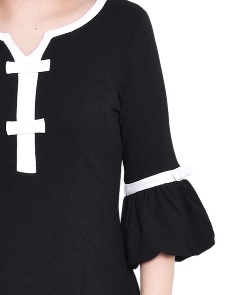 Ny Collection Women's 3/4 Sleeve Contrast Detail Dress