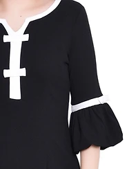 Ny Collection Women's 3/4 Sleeve Contrast Detail Dress