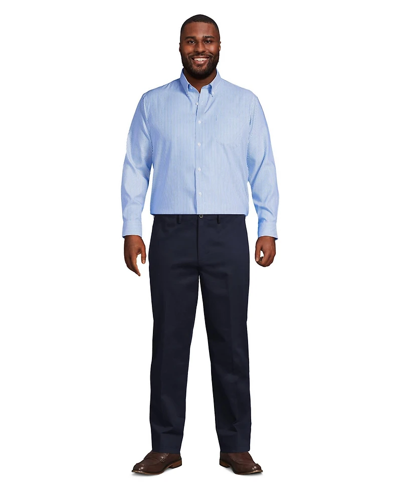 Lands' End Men's Traditional Fit Pattern No Iron Supima Pinpoint Buttondown Collar Dress Shirt
