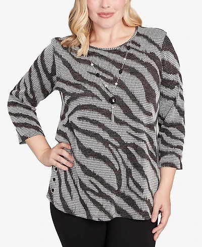 Alfred Dunner Jet Setter Animal Houndstooth Top With Necklace