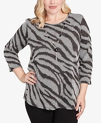 Alfred Dunner Jet Setter Animal Houndstooth Top With Necklace