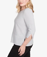 Alfred Dunner Jet Setter Heat Set Embellished Solid Knit Top
