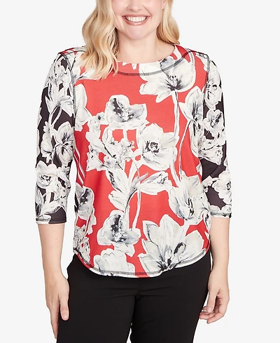 Alfred Dunner Jet Setter Dynamic Floral Vintage Watercolor Top