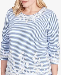 Alfred Dunner Casual Vibe Embellished Striped Crew Neck Top