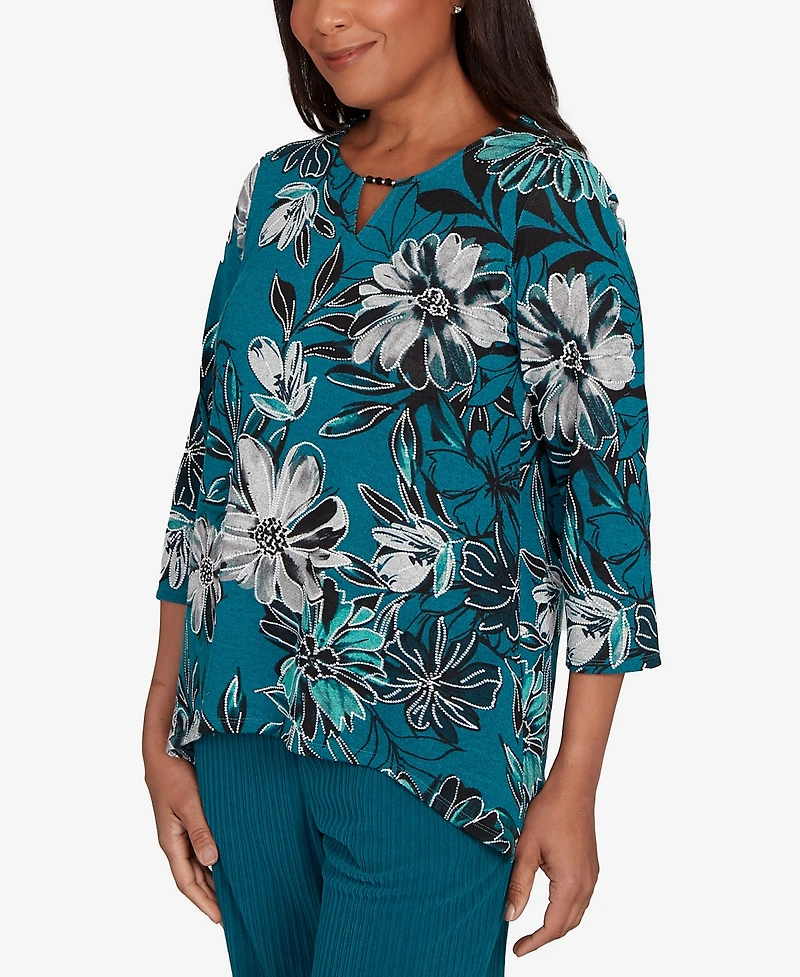 Alfred Dunner Lake Champlain Floral Printed Beaded Neck Top