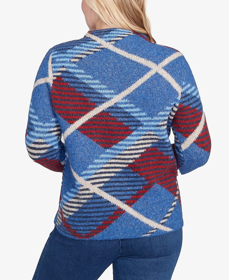 Alfred Dunner Sunset Canyon Exploded Plaid Mock Neck Sweater