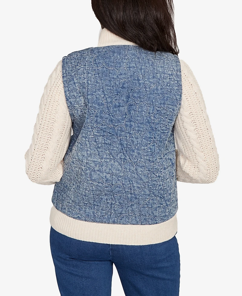 Alfred Dunner Sunset Canyon Sweater Ribbed Quilted Jacket