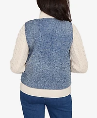 Alfred Dunner Sunset Canyon Sweater Ribbed Quilted Jacket