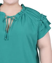 Ny Collection Plus Short Sleeve Ruffled Blouse