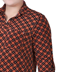 Ny Collection Plus 3/4 Roll Tab Sleeve Studded Y Neck Top