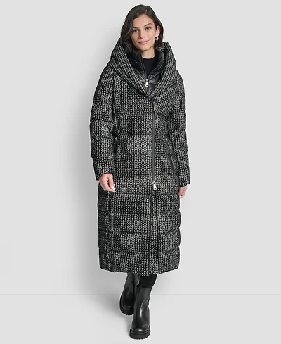 Dkny Women's Bibbed Shawl Collar Hooded Puffer Coat