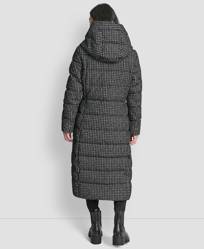 Dkny Women's Bibbed Shawl Collar Hooded Puffer Coat