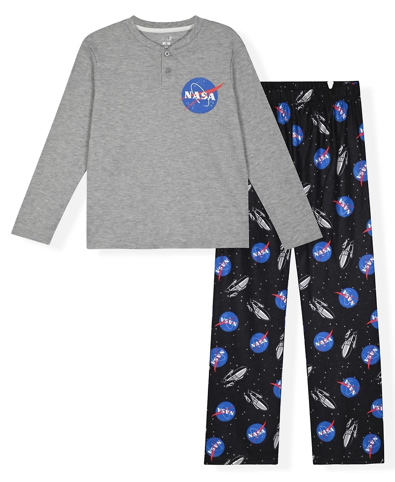Max & Olivia Little and Big Boys 2-Piece Thermal Nasa Top Flannel Pants Set