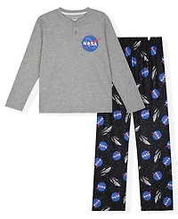 Max & Olivia Little and Big Boys 2-Piece Thermal Nasa Top Flannel Pants Set