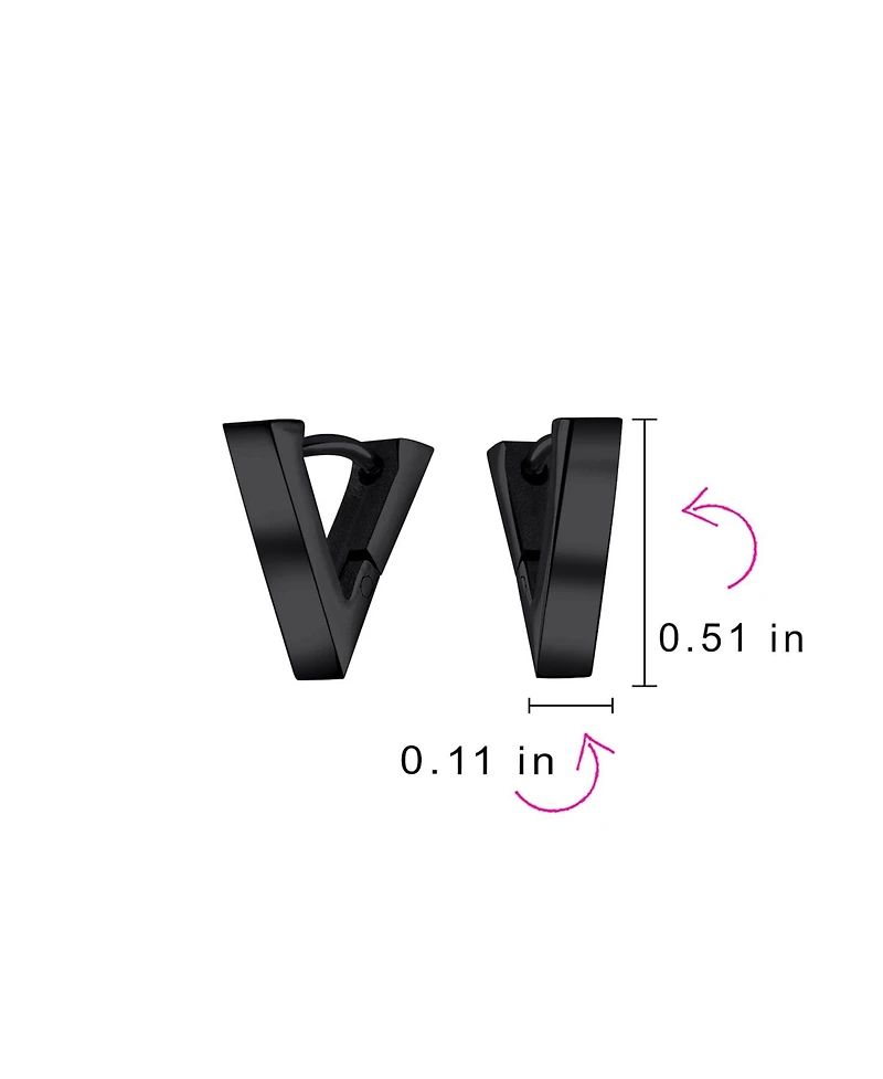 Bling Jewelry Set of 2 Geometric Triangle V-Shaped Black Hoop Huggie Earrings Stainless Steel