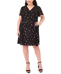 Msk Plus Size Flutter Sleeve Fit and Flare Short Dress