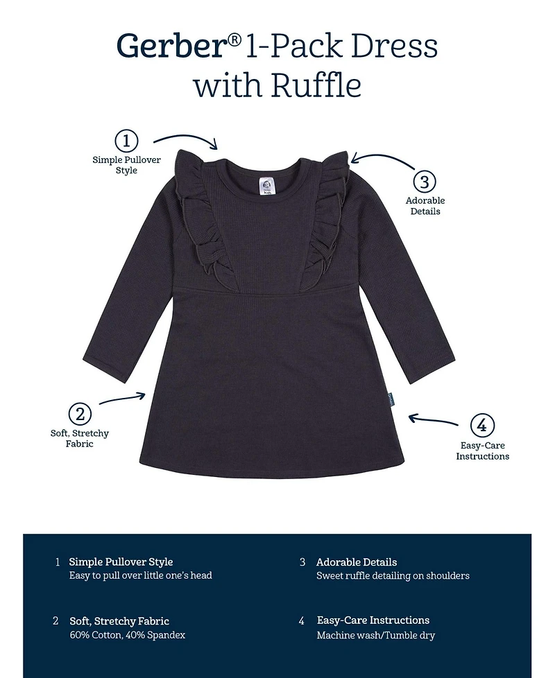 Gerber Toddler Girls Long Sleeve Ruffle Dress