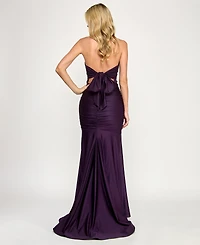 Emerald Sundae Juniors' Ruched Sleeveless Halter Gown