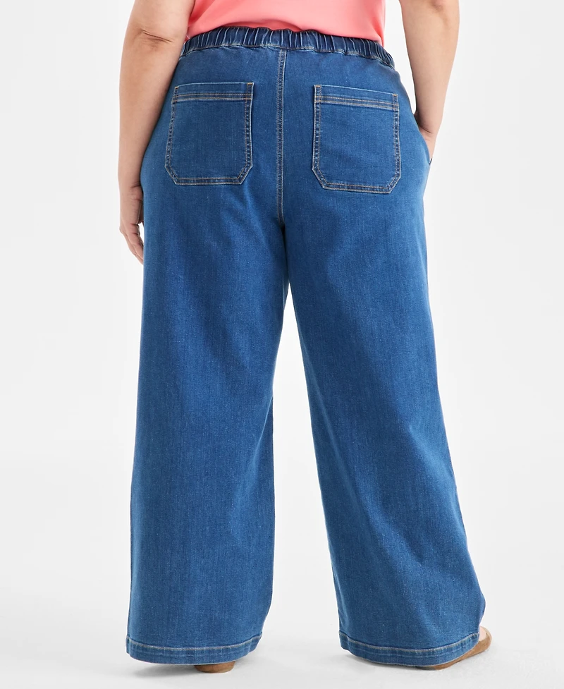 Style & Co Plus High-Rise Pull-On Wide-Leg Jeans, Macy's Exclusive