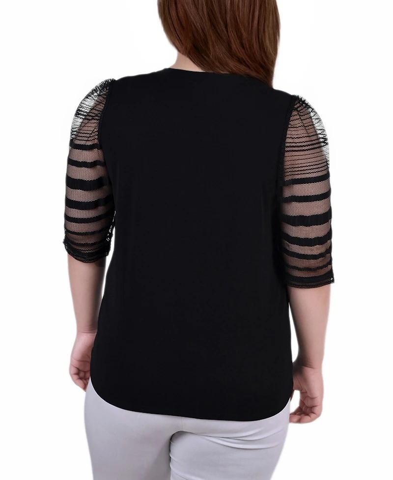 Ny Collection Plus 3/4 Shadow Stripe Top