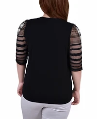 Ny Collection Plus 3/4 Shadow Stripe Top