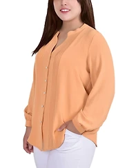 Ny Collection Plus Long Sleeve Pleat Front Blouse