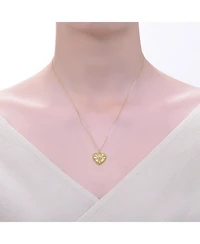 Sterling Silver 14k Gold Plated Cubic Zirconia Textured Heart Pendant Necklace