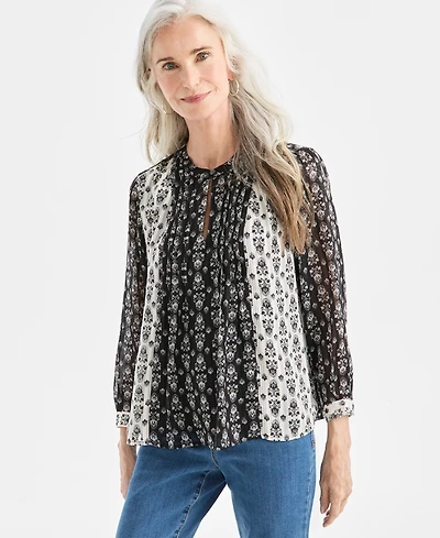 Style & Co Women's Printed Pintuck Shine Blouse, Macy's Exclusive