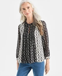 Style & Co Women's Printed Pintuck Shine Blouse, Macy's Exclusive