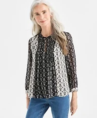 Style Co Womens Printed Pintuck Shine Blouse Macys Exclusive