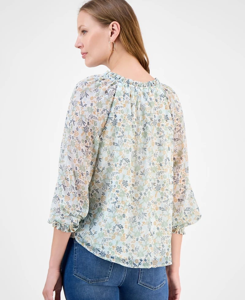 Style & Co Women's Floral Ruffled Split-Neck Top, Macy's Exclusive