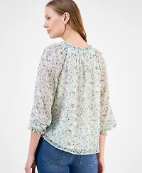Style & Co Women's Floral Ruffled Split-Neck Top, Macy's Exclusive